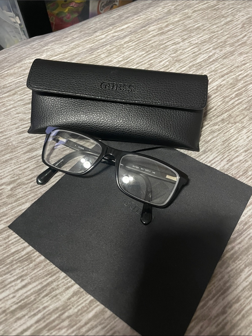 GUESS Black Rectangular Eyeglasses with Black Case